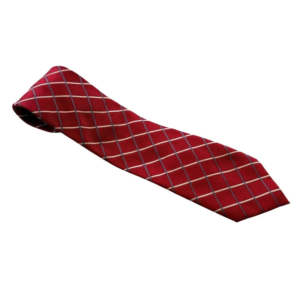 Croft & Barrow Necktie Mens Red Silk Grid Pattern Classic Business Formal Tie